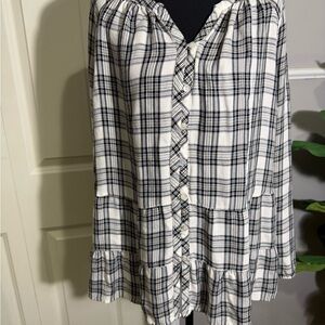 J. Jill Black and White Plaid Button-Down Shirt